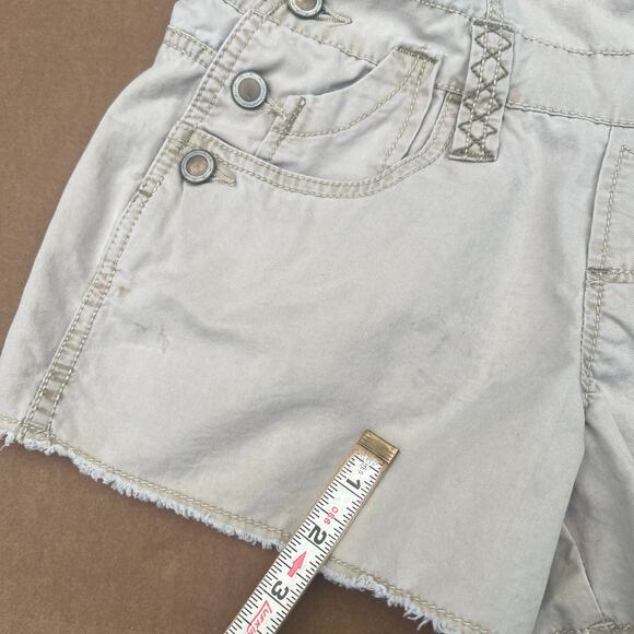 Y2K Khaki Overalls Shorts Utility Cargo NOBO No Boundaries Tan - Size 9 Juniors - Picture 9 of 11